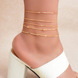 5 pcs Layered Multiple Silver Chain Stackable Anklets Beach Foot Jewellery-5