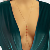 Sexy Red Beaded Decor Gold Body Chain Crossover Summer Beach Bikini Body Jewelry-0