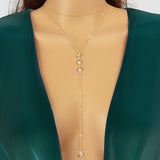Trendy Double layer Gold Silver Chain Rhinestone Y Style Long Pendant Necklace-0