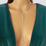 Trendy Double layer Gold Silver Chain Rhinestone Y Style Long Pendant Necklace-4