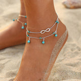1 pc Double layer Chain Turquoise Infinity Anklet Barefoot Foot Beach Jewellery-0