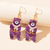 Funny Cartoon Acrylic Lightweight Purple Bear Creative Drop Gift Resin Earrings-0