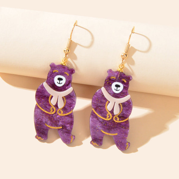 Funny Cartoon Acrylic Lightweight Purple Bear Creative Drop Gift Resin Earrings-0