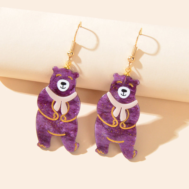 Funny Cartoon Acrylic Lightweight Purple Bear Creative Drop Gift Resin Earrings-0