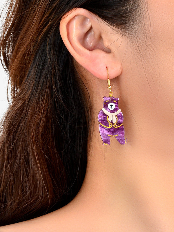 Funny Cartoon Acrylic Lightweight Purple Bear Creative Drop Gift Resin Earrings-1