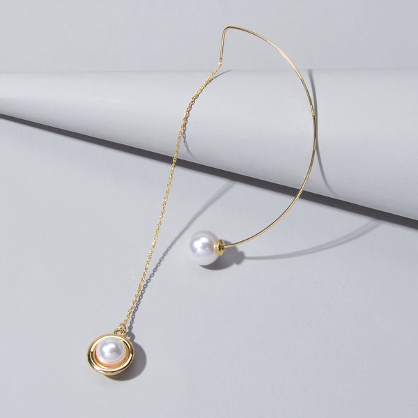 Designer Jewelry 1pc Gold Metal Long Chain Pearl Dangle Pendant Women Earrings-1