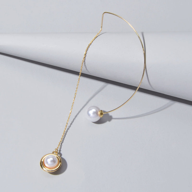 Designer Jewelry 1pc Gold Metal Long Chain Pearl Dangle Pendant Women Earrings-1