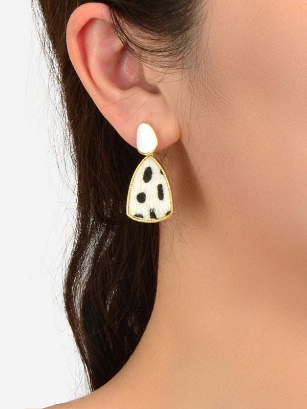 Cow Spot Pattern Geometric Girls Statement Hypoallergenic Pierced Gift Earrings-1
