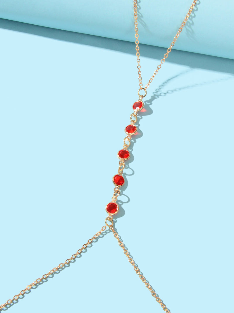 Sexy Red Beaded Decor Gold Body Chain Crossover Summer Beach Bikini Body Jewelry-2