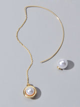 Designer Jewelry 1pc Gold Metal Long Chain Pearl Dangle Pendant Women Earrings-2