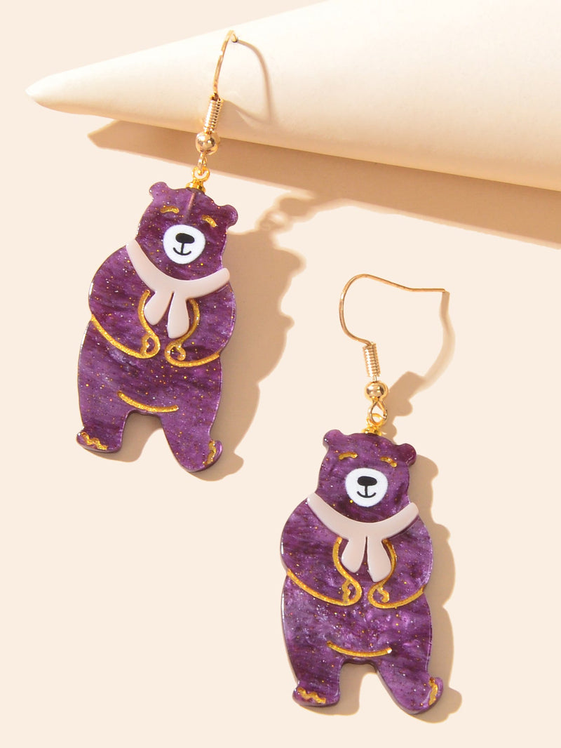 Funny Cartoon Acrylic Lightweight Purple Bear Creative Drop Gift Resin Earrings-2