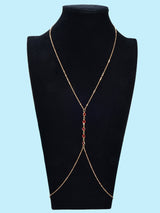 Sexy Red Beaded Decor Gold Body Chain Crossover Summer Beach Bikini Body Jewelry-3