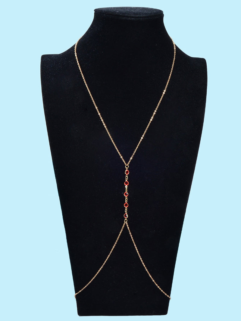 Sexy Red Beaded Decor Gold Body Chain Crossover Summer Beach Bikini Body Jewelry-3