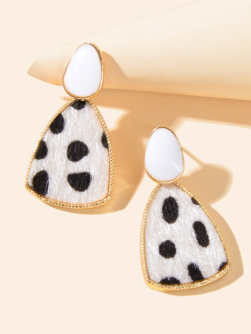 Cow Spot Pattern Geometric Girls Statement Hypoallergenic Pierced Gift Earrings-2