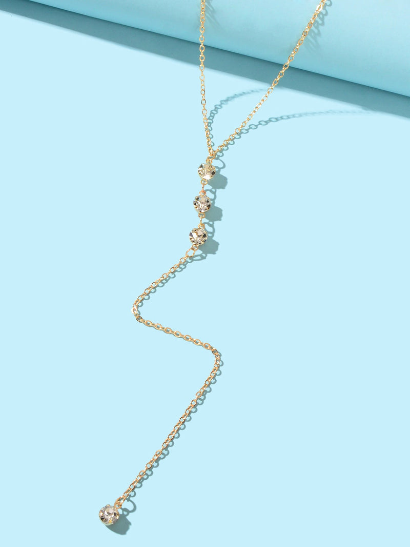 Trendy Double layer Gold Silver Chain Rhinestone Y Style Long Pendant Necklace-2