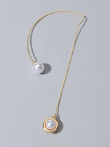 Designer Jewelry 1pc Gold Metal Long Chain Pearl Dangle Pendant Women Earrings-3