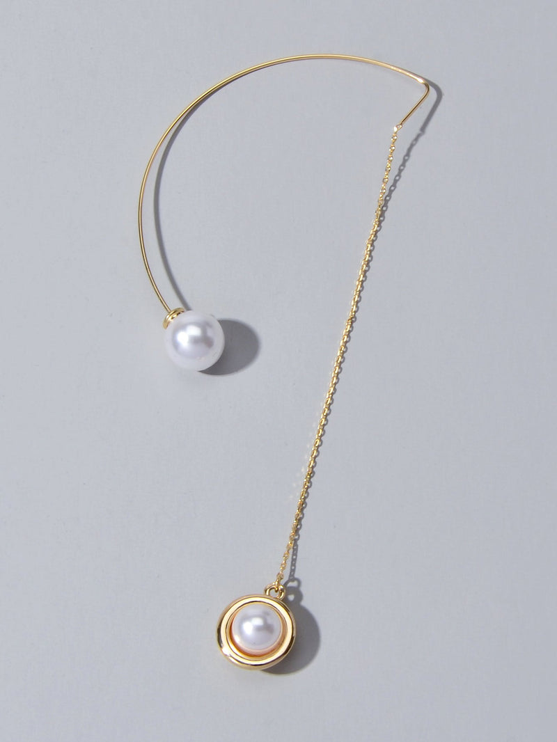 Designer Jewelry 1pc Gold Metal Long Chain Pearl Dangle Pendant Women Earrings-3