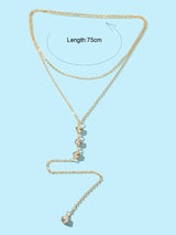 Trendy Double layer Gold Silver Chain Rhinestone Y Style Long Pendant Necklace-3
