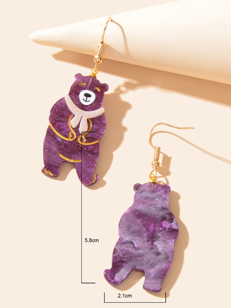 Funny Cartoon Acrylic Lightweight Purple Bear Creative Drop Gift Resin Earrings-3