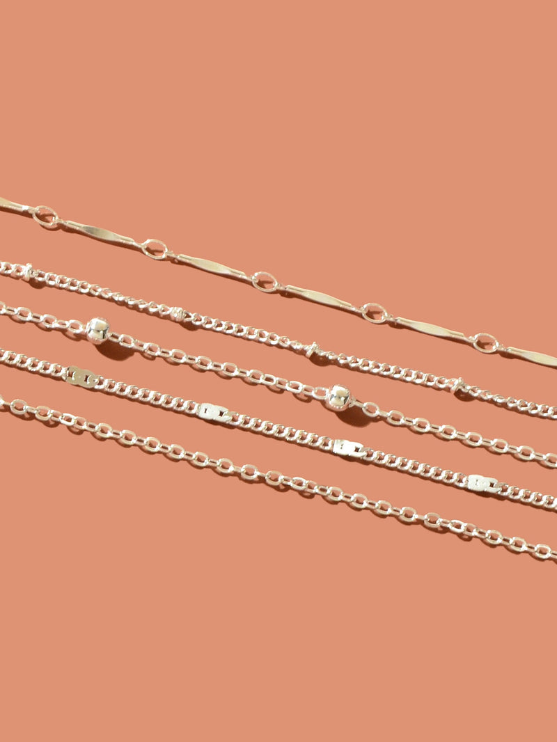 5 pcs Layered Multiple Silver Chain Stackable Anklets Beach Foot Jewellery-4