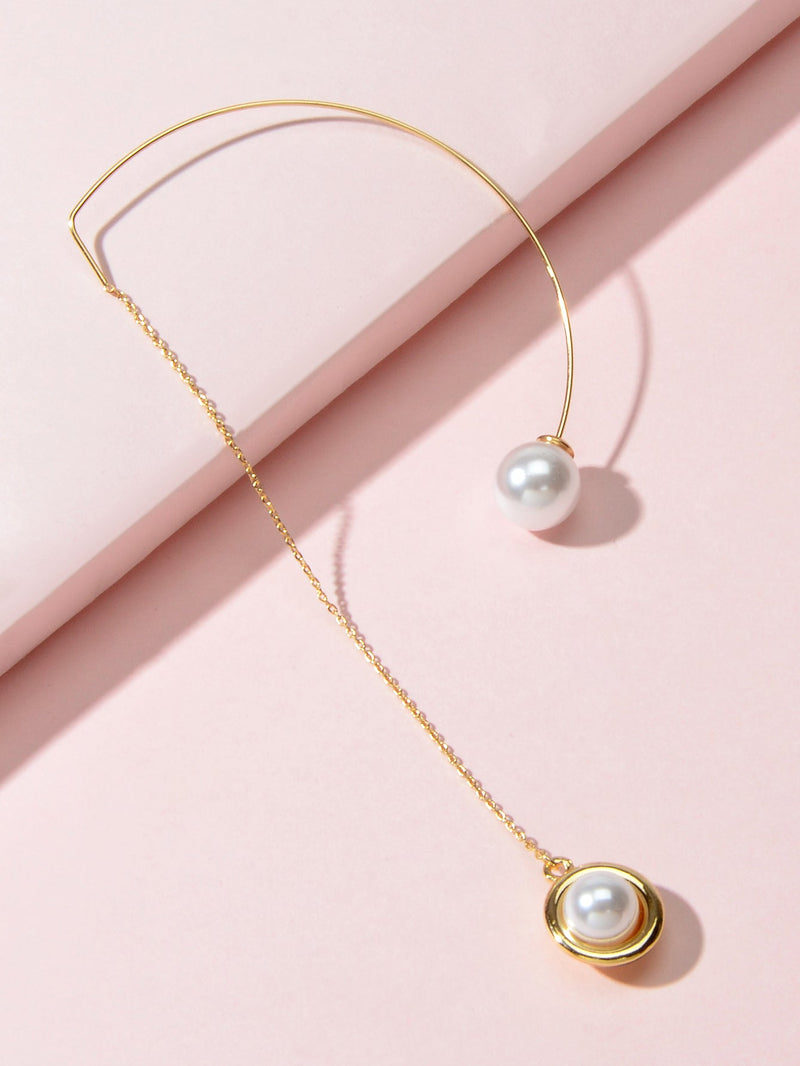 Designer Jewelry 1pc Gold Metal Long Chain Pearl Dangle Pendant Women Earrings-4