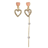 Perfect Engagement Gift Pearl Rhinestone Pink Love Heart Asymmetric Drop Earring-4