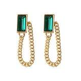 Gold Tone Chain Green Square Drop Dangle Earrings Ear Jacket Tassel Stud Jewelry-3