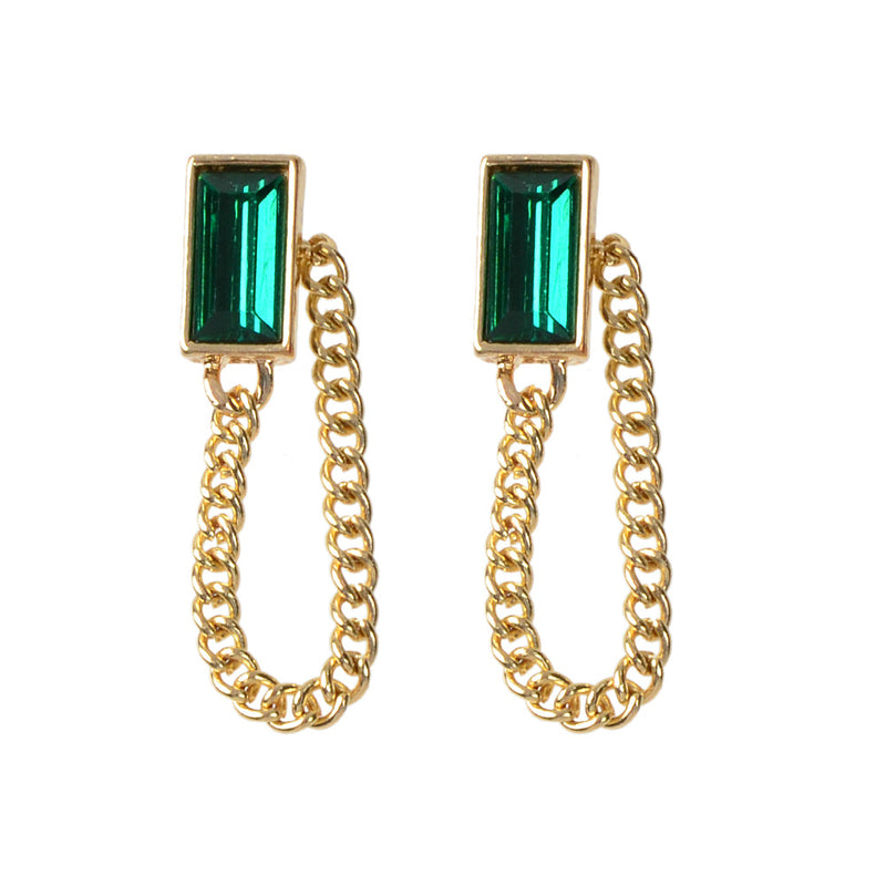 Gold Tone Chain Green Square Drop Dangle Earrings Ear Jacket Tassel Stud Jewelry-3